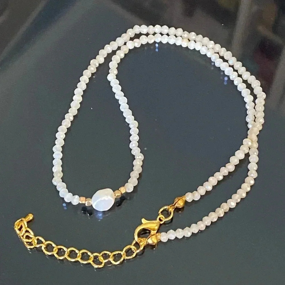 Handmade Iridescent White Seed Bead Single Real Freshwater Pearl Necklace NEW